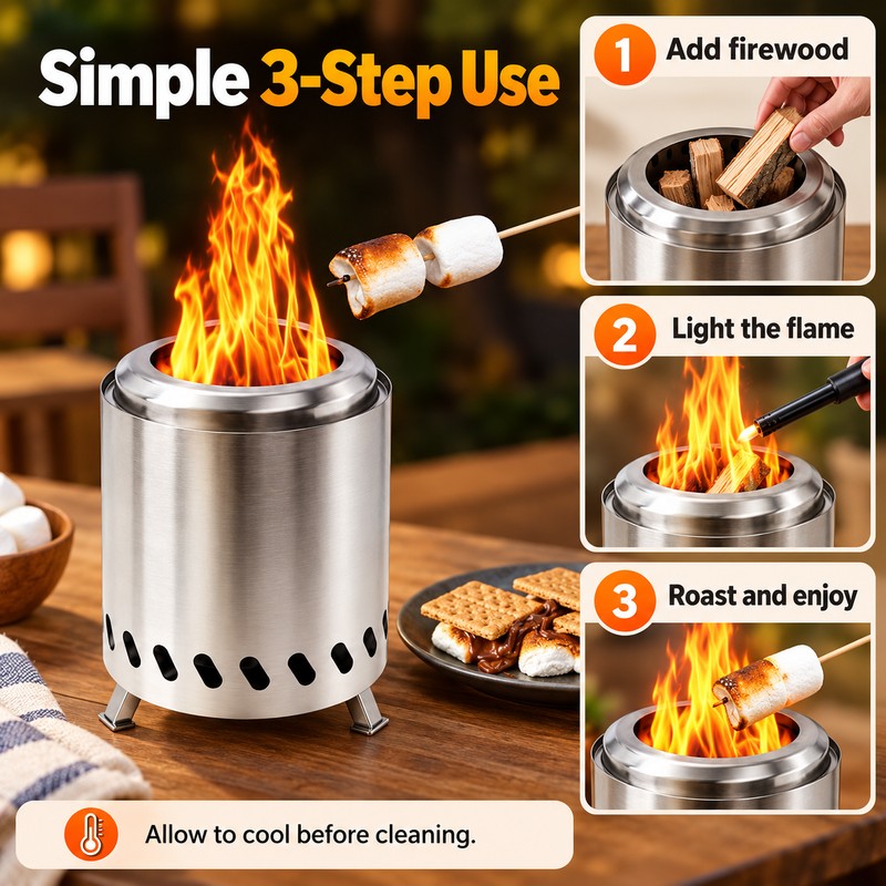Portable Wood Burning Stove for Outdoor Cooking – Stainless Steel