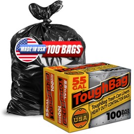 ToughBag 55 Gallon Trash Bags Heavy Duty (100 Count) - 50-60 Gallon Black Garbage Bags, Large Trash Bags - 38 x 58" - Made in USA