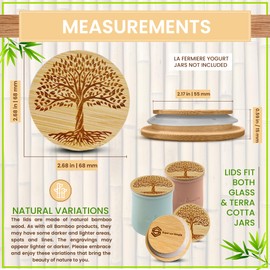 La Fermiere Yogurt Jar Lids Bamboo | 4 Pack - Tree of Life Design| Engraved Bamboo Yogurt Jar Lids for La Fermiere Ceramic Jars | Decorative Covers for La Fermiere Glass Yogurt Pots| Reusable Jar Tops
