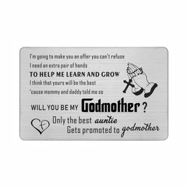 DEGASKEN Godmother Proposal Card Gifts - Will You Be My Godmother? Only The Best Auntie Gets Promoted To Godmother - Metal Engraved Wallet Card