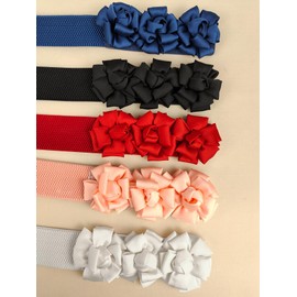 YOU&M Women's Thin Stretch Handmade Waist Belts Three Rose Flowers Skinny Elastic Corset for Elegant Wedding Dress Belts, Royal Blue, One Size