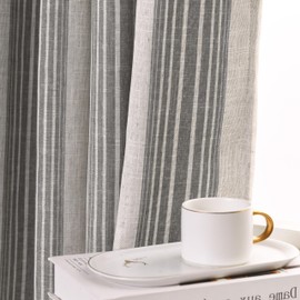 DriftAway Chris Vertical Striped Pattern Linen Blend Lined Thermal Insulated Blackout and Room Darkening Linen Curtains for Farmhouse Printed 2 Panels 52 Inch by 108 Inch Gray