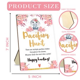 Azbuk Baby Shower Party Games, Baby Pacifier Hunt Baby Shower Games, 50 Pcs Pink Mini Acrylic Pacifiers with Elephant Baby Shower Pacifier Hunt Wooden Sign Board Baby Sets