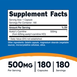 Nutricost Acetyl L-Carnitine (ALCAR) 500mg, 180 Capsules, 180 Servings - Non-GMO and Gluten Free, 1 Capsule per Serving