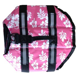 Dog Life Jacket Easy-Fit Adjustable Belt Pet Saver Swimming Safety Swimsuit Preserver with Reflective Stripes for Doggie (M, Flowers and Pink)