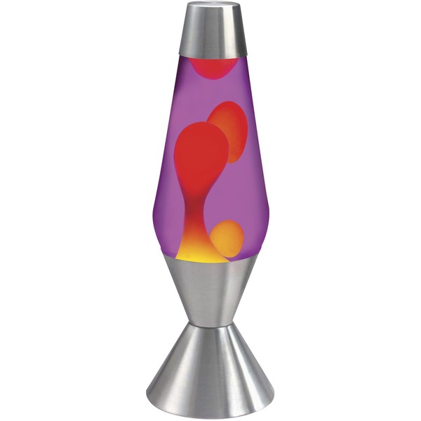 Lava the Original 16.3-Inch Silver Base Lamp with Yellow Wax in Purple Liquid, Yellow / Purple / Silver