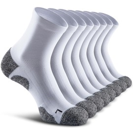SITOISBE Quarter Compression Socks for Men Women, Cushioned Running Hiking Socks, Small, White (8 Pairs)
