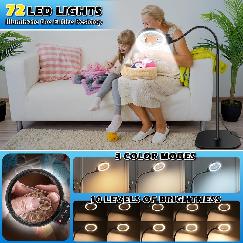 30X 10X Large Floor Magnifying Glass with Light and Stand,72
