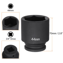 QUARKZMAN Deep 6 Point Impact Socket 3/4" Drive 44mm Metric 40Cr Alloy Steel Impact Socket for Spindle Axle Nuts
