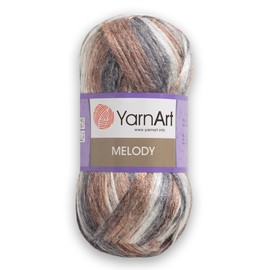 1 Ball YarnArt Melody Variegated, Chainette Yarn, Shiny Metallic Sheen Yarn for Knitting, Crochet, Embroidery, 100 grams (3.5 oz), 230 meters (251 yards), 70% Polyamide 21% Acrylic 9% Wool Blend - 907
