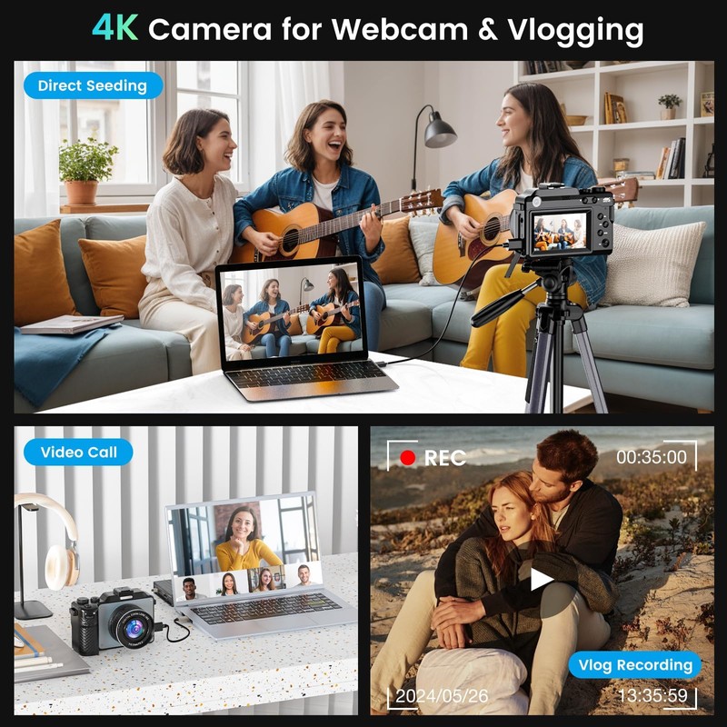 4KCamera - 48MP WiFi Digital Camera with 3.0 Screen, Compact