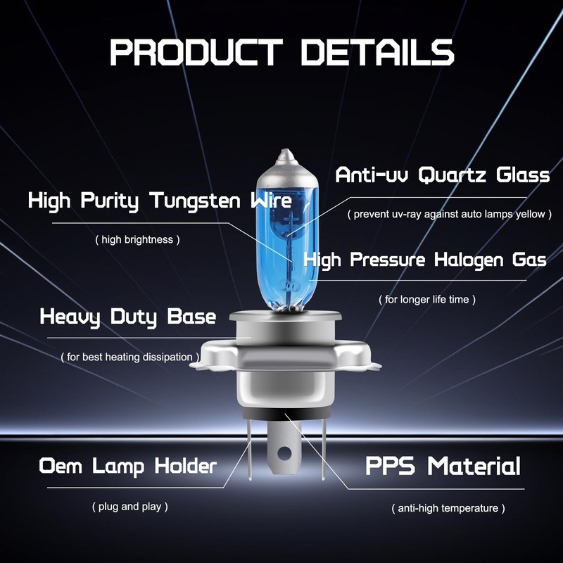 KaiDengZhe H4 Halogen Bulbs 12V 100/90W - 10-Pack Ultra Bright