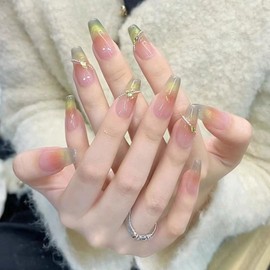 Nail Tip, Long, 24 Pieces, Nail Tip, Green, Popular, Japanese Style, Cute, Simple, Fashionable Party, Nail Tip, Autumn, Spring, Summer, Bride, Glossy, Coming of Age Ceremonies, School Entrance