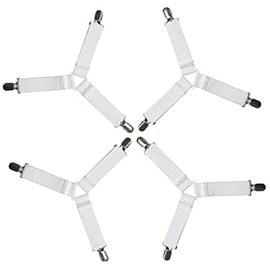 3 Clips Bed Corner Holder Bed Sheet Fasteners Mattress Cover Clips Heavy Duty Bedding Sheets Elastic Straps Adjustable 4PCS (White, 3 Clips)，corner sheet holders