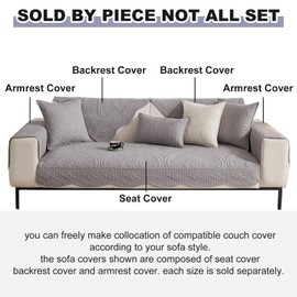 vctops Cotton Quilted Couch Cover Farmhouse Counrty Floral Embroidered Sofa Cover Non Slip Soft Scalloped Sofa Slipcover Washable Furniture Protector for Dog Pet Cat (Grey,28"x28")