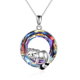 YAFEINI Red Panda Jewellery Gifts Sterling Silver Crystal Red Panda Pendant Necklaces Cute Red Panda Jewellery for Women Girls Christmas Gifts