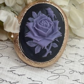 Fancy Fox Boutique Rose Gold Cameo Purple Black Gothic Wedding Locket Necklace Gift Mourning Jewelr