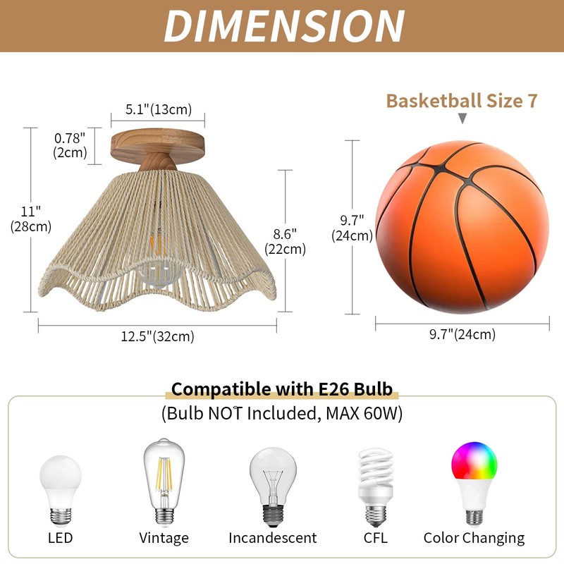 Zswanbei D12.5 Inch Boho Light Fixtures Flush Mount Mini Chandelier