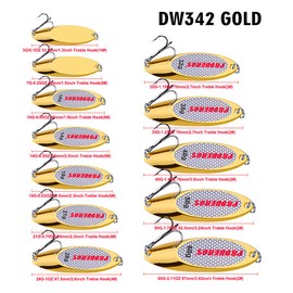 Proberos Fishing Spoons Lures Bass Baits Jigging Bait Tackle with Treble Hooks Hard Metal Spoon Fishing Lure Weight Pick 10 Pcs/Pack 0.5oz Gold