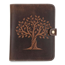 Fausta Heart Embossed Refillable Brown Leather Journal for Writing, 256 Pages (8 x 6 In) | Button Closure Leather Bound Lined Writing Office Diary, Notepad for Travel | Gifting for Women