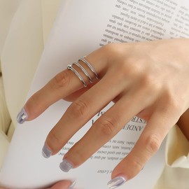 IMINI Spring Swirl Spiral Flexible Ring Stainless Steel Beaded Ball Fashion Simple Twist Layered Stacking Ring Middle Thumb Finger Band Comfort Fit Jewelry Gift for Women Men Bff Size 8 (Silvery)