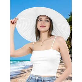 Womens Wide Brim Sun Hat UV Protection Extra Large Floppy Cap Foldable Oversized Beach Hats for Summer UPF 50+(White)
