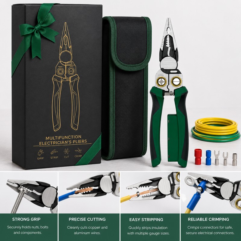 8-in-1 Electrician Pliers for Wire Work – Multi-Function Wire Stripper,