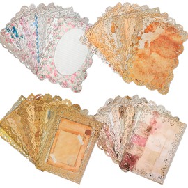 dewhush 40 Sheets Lace Edged Scrapbook Paper, 4 Pack Vintage Journaling Supplies, Multi-colored, 4.9 x 6.9 Inch