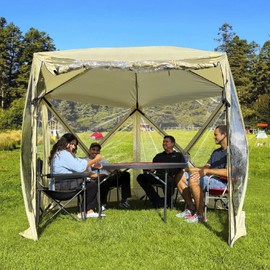 Pentagon Pop Up Bubble Tent Clear – 9.6 X 9.6 – Instant Weather Style Tent –Cold Weather Pod - Restaurants, Public Spaces, Dining, Privacy, Camping, Sickness Protection, Parties & Events - Beige