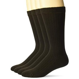 Carolina Ultimate Men's Non-Binding Dress Rib Cotton Crew Socks 4 Pair Pack, Brown, Large