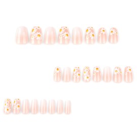 FIEONCIY Press on Nails Square Short Length Glossy Full Cover Acrylic Short Square Shaped False Nails with French Designs Artificial Fake Nails Glue Stick ons Fingernails for Women Girls(JP3868)