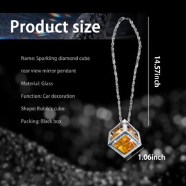 Sylvil Bling Diamond Cube Car Rear View Mirror Charms, Crystal Sun Catcher Hanging Ornament for Automotive, Home Decor, Universal Vehicle Pendant Accessories for Women Girls (Yellow)