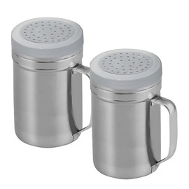 Stainless Steel Large Salt Shaker Duster - Multipurpose Sugar Salt Shaker And Popcorn Sprinkler - Medium Sifter With Lid, Easy-Grip Handle | 14 Oz - Pack Of 2