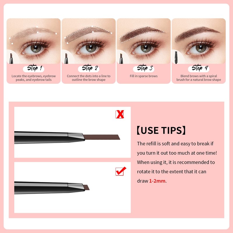 Docolor Eyebrow Pencil Waterproof with Eyelash Brush Pack of 2