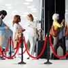 4 Pack Stanchions Post with Velvet Rope, Crowd Control Stanchions,
