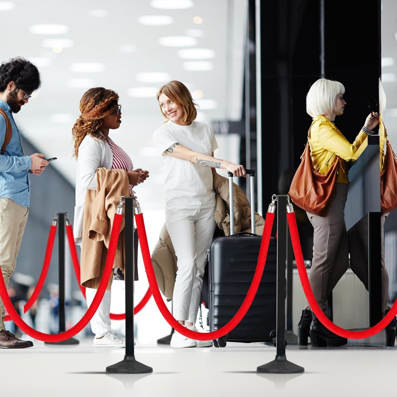 4 Pack Stanchions Post with Velvet Rope, Crowd Control Stanchions,