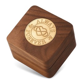 Ulan Moron Engraved Wooden Ring Box – Walnut Keepsake with “Always & Forever” Design – Handcrafted Box for Engagement, Wedding Day, Proposal, Gifts for Anniversary, 2 Slots