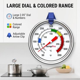 TempPro Candy Thermometer with Pot Clip, 9" Long Probe Deep Fry Oil Thermometer for Frying & Candy Making, Fryer Cooking Thermometer for Chocolate,