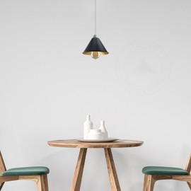 Retro Metal Light Shades, Vintage Style Ceiling Island Lamp Pendant Shade, Non Electric 30cm Easy Fit Curved Kitchen Lampshade, Office, Living Room Light Shade with Reducer Ring (S4-Black&Gold)