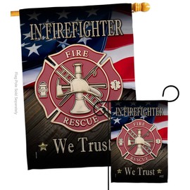 Angeleno Heritage Firefighter We Trust Garden House Flag Set Armed Forces Fireman Fire Department Rescue Red Line Hero Support Decoration Banner Small Yard Gift Double-Sided, Made in USA