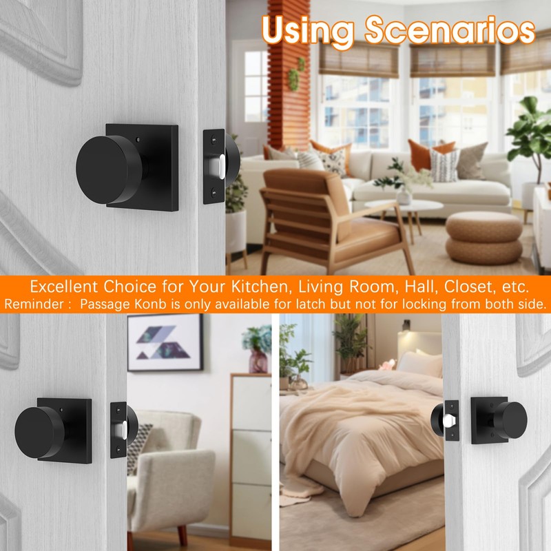 Encreese Passage Door Knobs Interior with Lock, Square Reversible Door