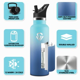 HoneyHolly Water Bottle 750 ml, BPA-Free, Stainless Steel Water Bottle, Double-Walled Vacuum Insulated, Stainless Steel Water Bottle with Straw, Insulated Bottle for School, Travel, Jogging Insulated