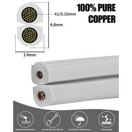 18 Gauge SPT-2 Wire 50FT, UL Listed 18 AWG 2 Conductor Zip Cord Hookup Stranded Copper 18/2 Wire with 4 Vampire Plugs for Landscape Lighting, Christmas, Indoor/Outdoor String Lamp Cord, White