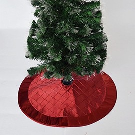 Gireshome 42" Burgundy Handcraft Pintuck with velvet border Christmas tree skirt XMAS Tree Decoration Merry Christmas Supplies Christmas Decoration