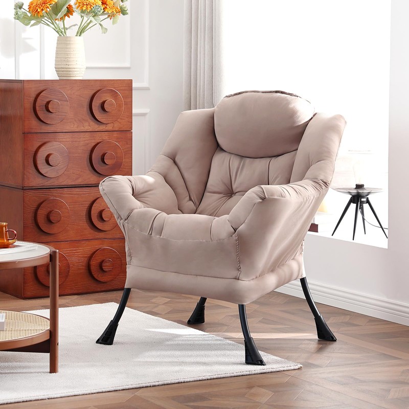 Lazy Chair, Comfy Reading Accent Chair for Bedroom, Khaki