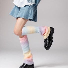 Sup-Coente Y2k Cute Leg Warmers for Women Knitted Alt Goth Long Japanese Cutecore Punk Stretchy Knit Gothic Warm Colorful Steampunk Dance Scenecore Rainbow Legwarmers, Multicolor