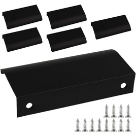 Pack of 6 Dresser Handles, Drawer Handles with 12 Screw Set, Furniture Handles, Hidden Door Handles, Kitchen Cabinet Handles for Wardrobe, Modern Kitchen Handles, Curved Door Handles, Black