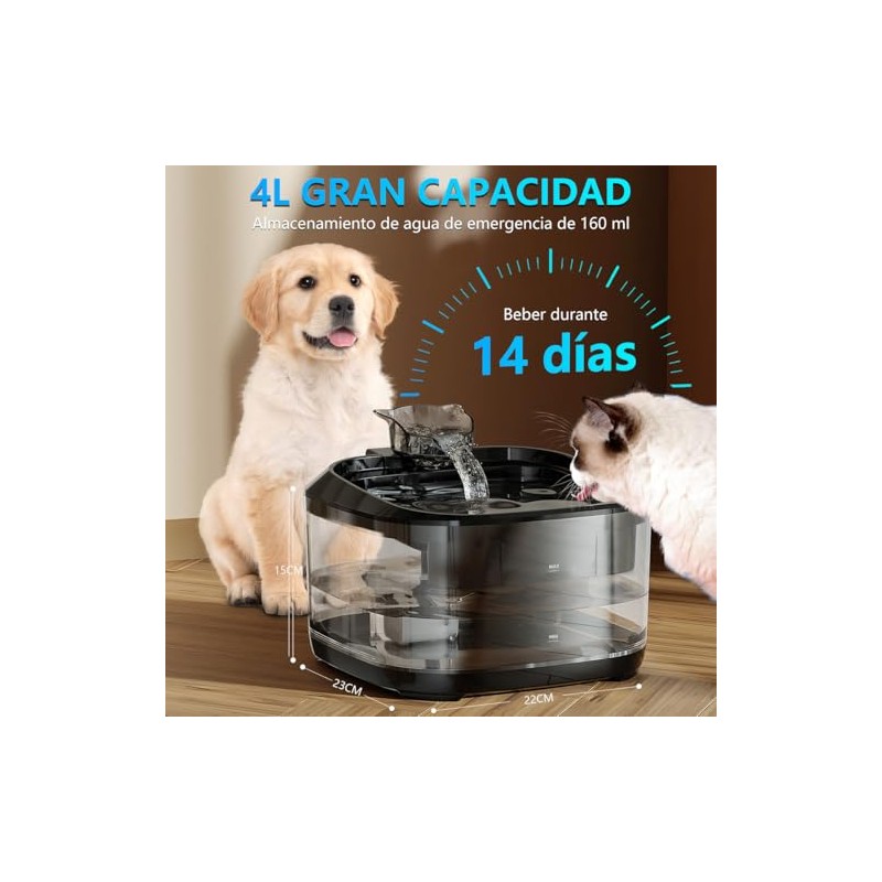 4L/135oz Bebedero para Gato con Luz LED, Fuente de Agua