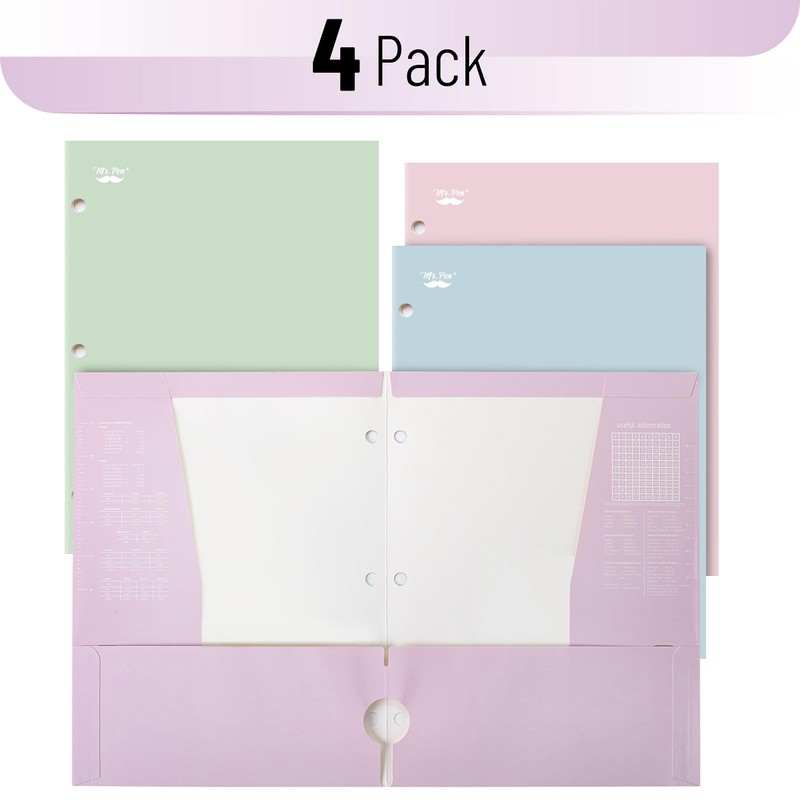 Mr. Pen- Pocket Folders, 4 Pocket, 4 Pack, Pastel Colors,