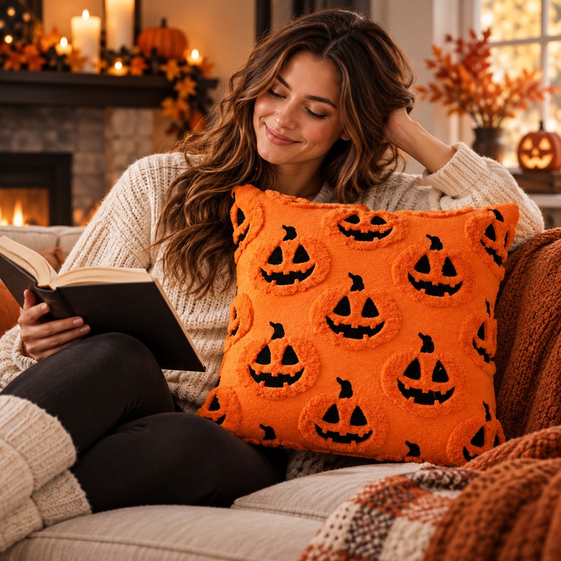 Orange Pumpkin Throw Pillow Cover for Fall Decor – Soft